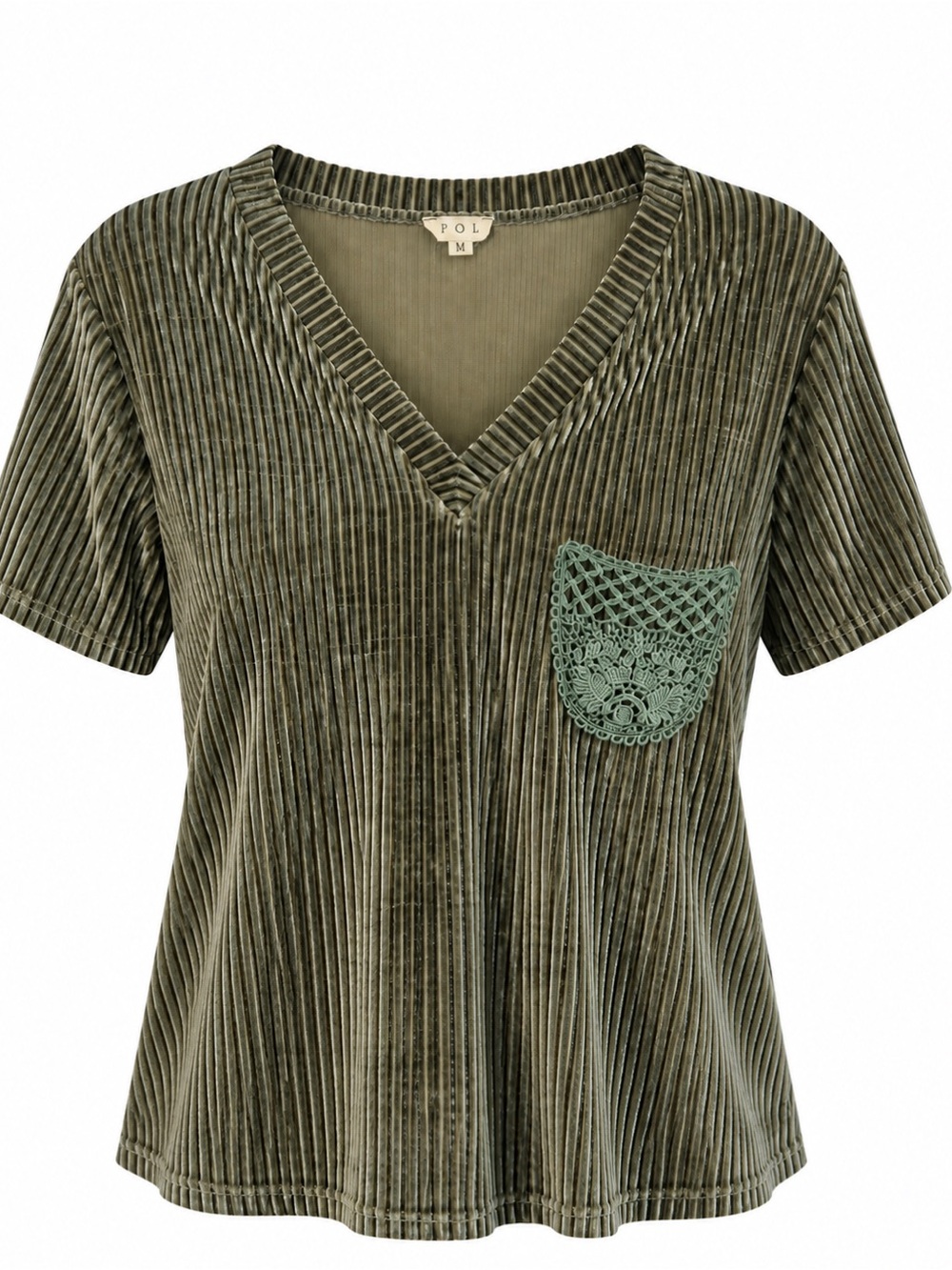 POL Olive Green Velour Ribbed Blouse size Medium